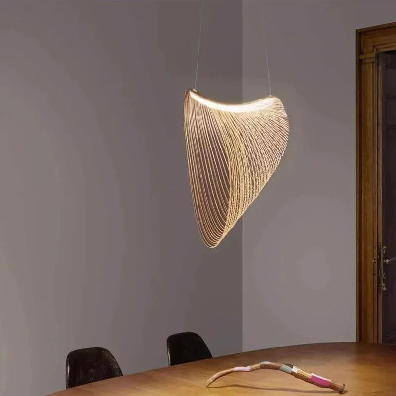 Nordic Postmodern Designer Wooden Bird's Nest Pendant Light with Adjustable Height LED Living Room Restaurant Villas Chandelier