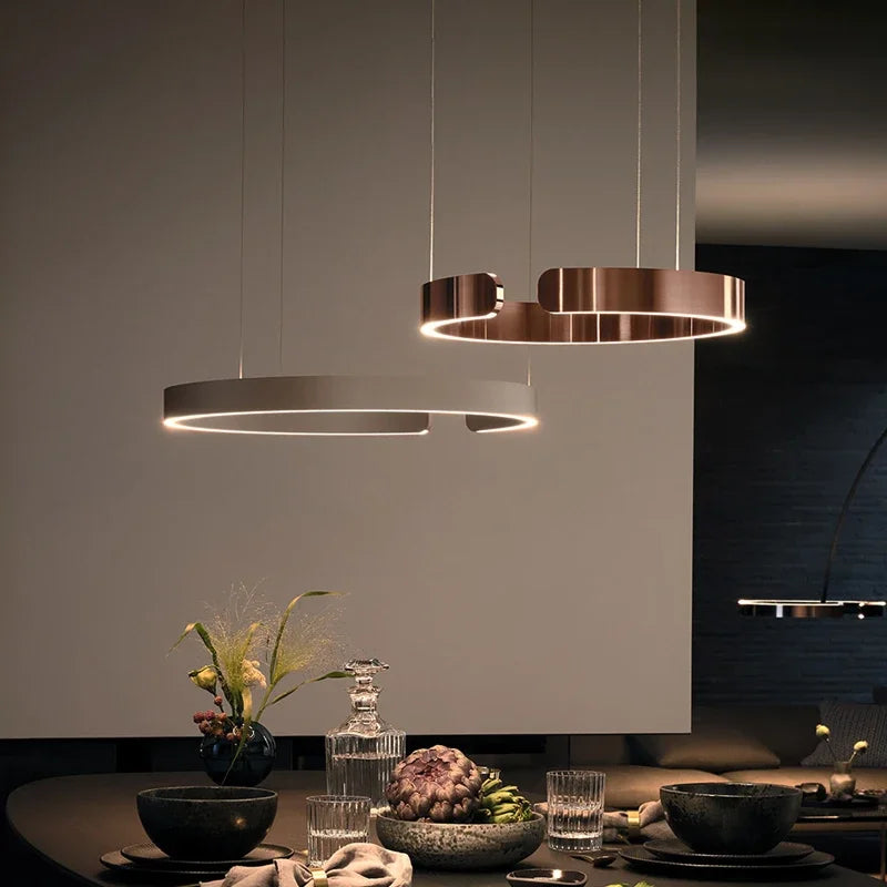 Nordic Ring Led Pendant Lamps Dimmable for Living Dining Room Kitchen Chandelier Black Gold  Home Decor Hanging Light Fixture