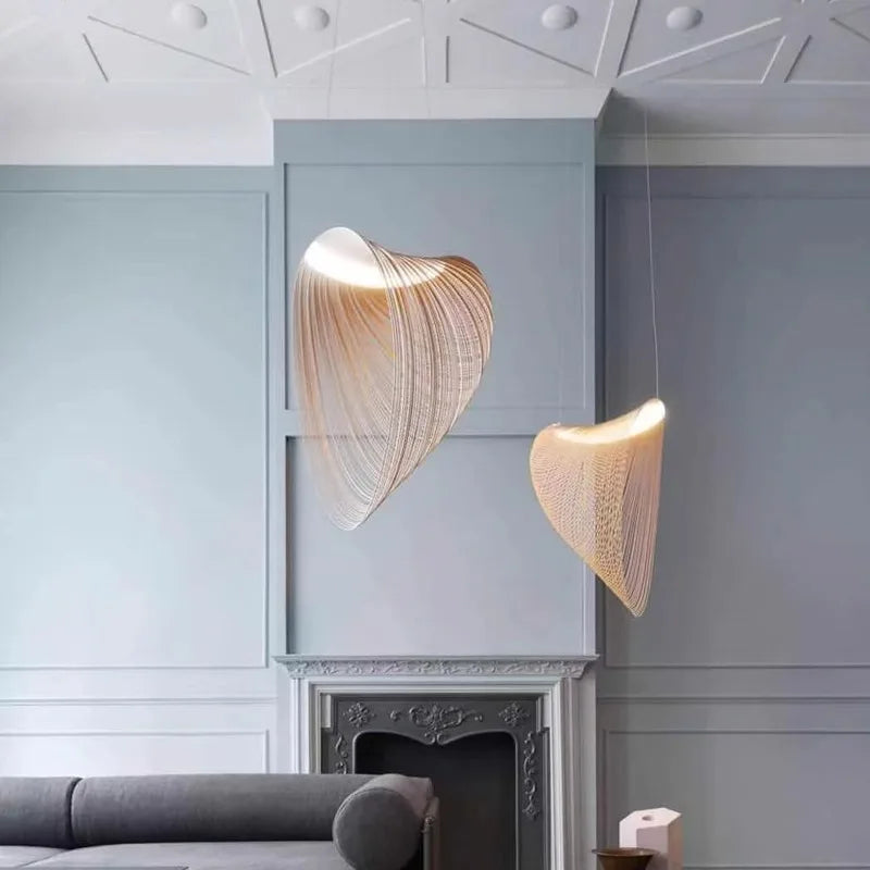 Nordic Postmodern Designer Wooden Bird's Nest Pendant Light with Adjustable Height LED Living Room Restaurant Villas Chandelier