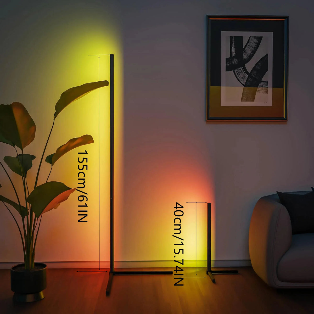 1PC Corner Floor Lamp, Smart RGB LED corner lights with Remote and App control, for Living RoomBedroom Playroom ,Easy to Install