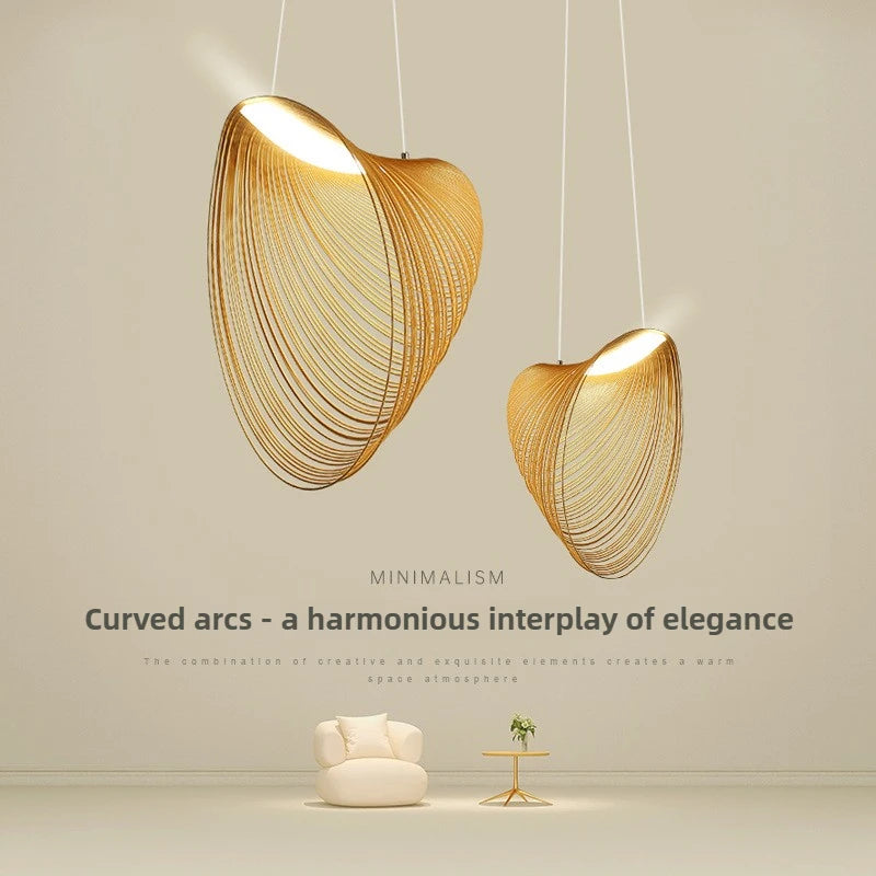 Nordic Postmodern Designer Wooden Bird's Nest Pendant Light with Adjustable Height LED Living Room Restaurant Villas Chandelier