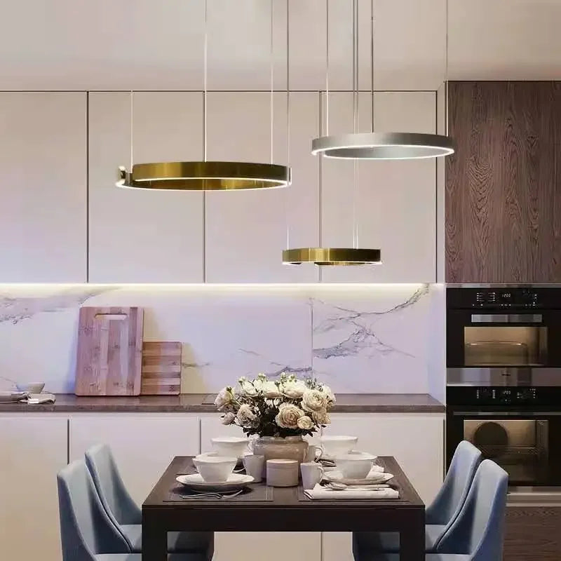 Nordic Ring Led Pendant Lamps Dimmable for Living Dining Room Kitchen Chandelier Black Gold  Home Decor Hanging Light Fixture